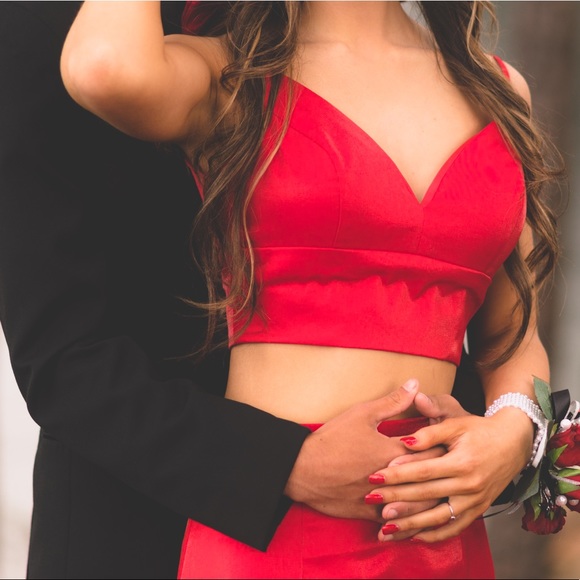 Red 2 piece prom dress. GORGEOUS RED!! Very flattering! - Picture 2 of 7